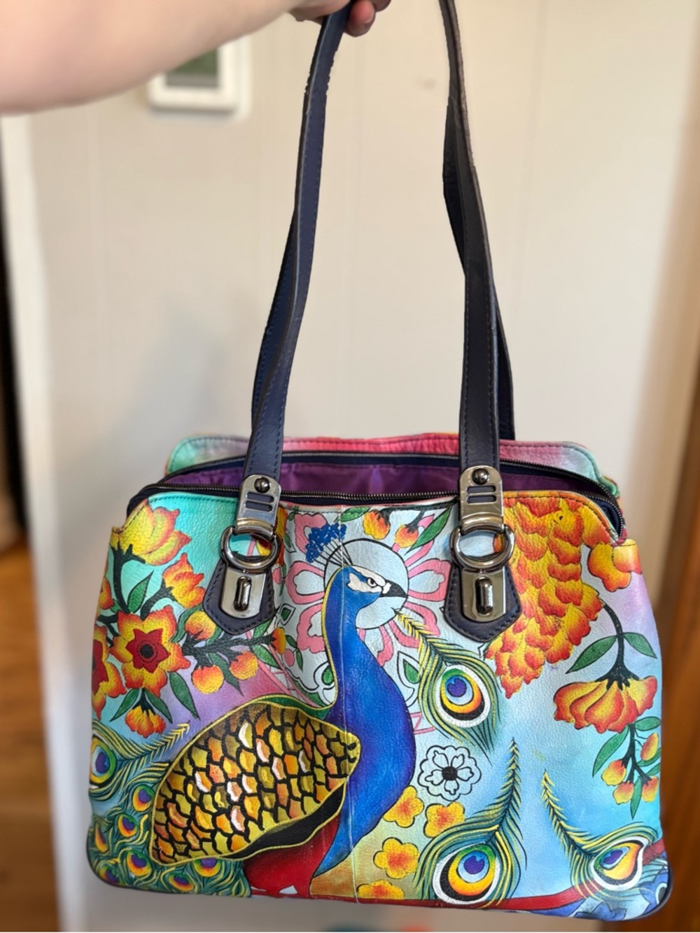 Sharif Hand Painted Genuine Leather Art Deco Handbag -Flamingo design